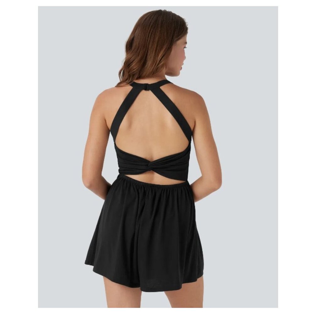 HALARA Black Twist-Back Romper